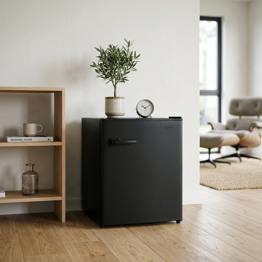 Stylish compact refrigerator ideal for apartments, offices, and guest suites